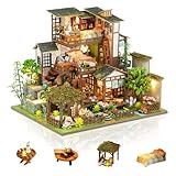 Foyucool Miniature House Kit, Tiny House Kit with Light, DIY Mini House Building Kits for Adults to Building, Unique Gift for Birthday Christmas, Bamboo Spring Courtyard