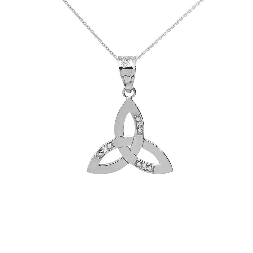 Polished 14k White Gold Celtic Trinity Knot Diamond Pendant Necklace