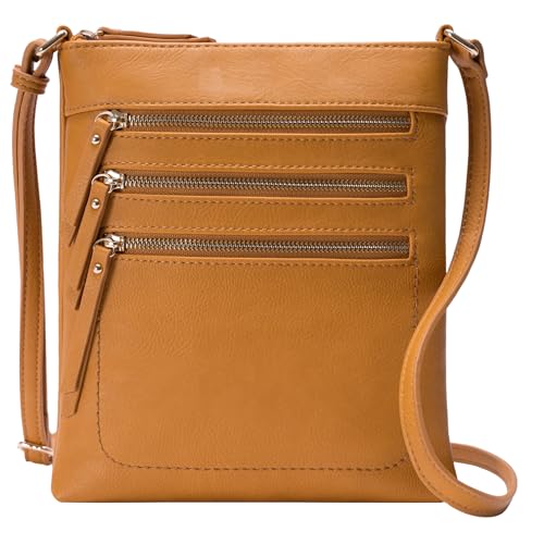 Solene Bolsa tiracolo funcional com vários bolsos bolsa mensageiro com fecho de zíper superior bolsa de ombro com alça ajustável, Mostarda, One Size