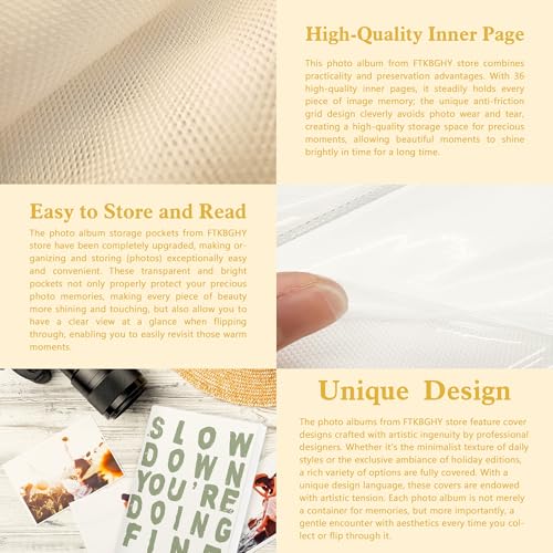 Image of Retro Sage Green Inspirational Photo Album 4x6, Slow Down You're Doing Fine 18 Pockets all Picture Memory Book Photo Album Keepsake for Graduation Wedding Anniversary Travel Vacation