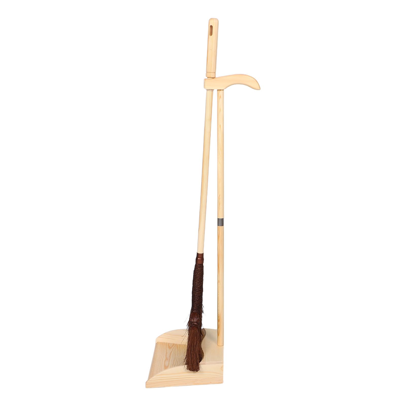 Cabilock Handgefertigtes Kehrset mit Langem Holzstiel und Antistatischem Palm Besen für Kratzfreie Reinigung im Garten und Haushalt im Klassischen Vintage Design