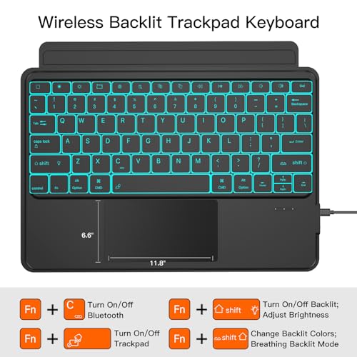 Image of JUQITECH Trackpad Keyboard Case for Samsung Galaxy Tab S10 FE Plus 13.1 inch 2025, Kickstand Magnetic Detachable Soft Tablet Case with Backlit Wireless Keyboard for S10 FE+ SM-X620 /X626 /X626B, S Pen Slot