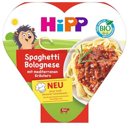 HiPP Bio Spaghetti Bolognese mit mediterranen Kräutern (6 x 250g), Menü ab 1 Jahr, schonend dampfgegart, kindgerecht gewürzt, in Bio-Qualität