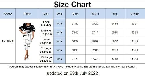 Xinlees Elegant Bodycon Dress For Women Contrasting Colors Print Short Ruffles Sleeve Sexy Crew Neck Business Suiting Casual African Outfits(Top Black,M) #TOP3