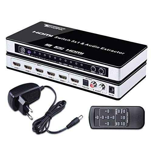 Tendak Switch HDMI Commutateur 4K 5 Entrées 1 Sortie SPDIF