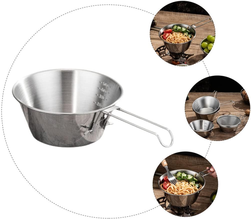 BESPORTBLE 1set Stainless Steel Camping Cooking Bowls Food-grade Portable Utensils for Outdoor Picnics Lightweight and Folding Handles and Storage Bag for Camping and Hiking