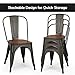 COSTWAY 18 Inch Dining Chair Set of 4, Industrial Vintage Stackable Metal Chairs, Counter Bar Chairs with High Backrest, Wood Seat, for Home, Kitchen and Cafe Bar Use