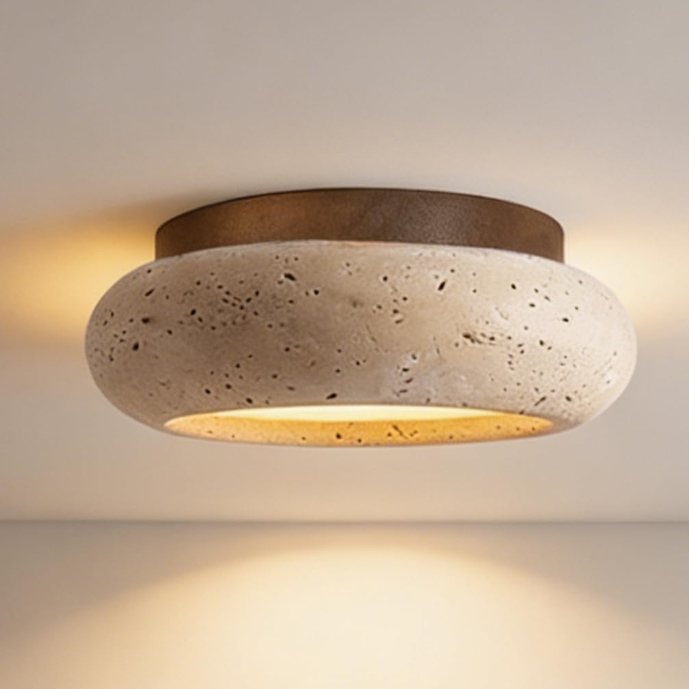 Gelb Travertin Deckenleuchte Natürliche Stein Deckenleuchten Wabi Sabi Stil Deckenlampe für Wohnzimmer Flur Schlafzimmer Küche,K2