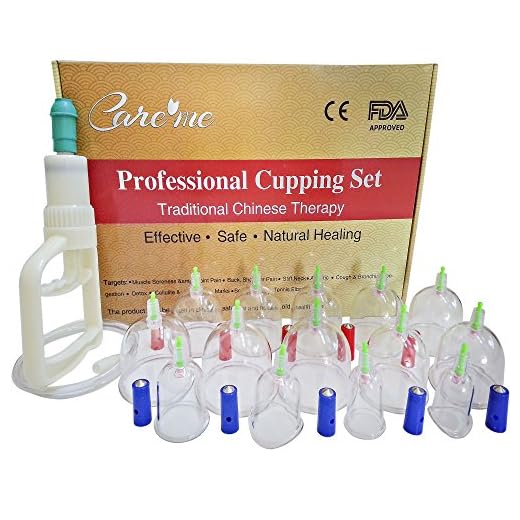 Chinese Cupping Therapy Sets - Medical Grade Professional Cupping Kit (14 Cups Guaranteed 5-Yr Life Span, Vacuum Pump & Extension Tube) - for Acupressure Massage, Pain Relief, Physical Therapy