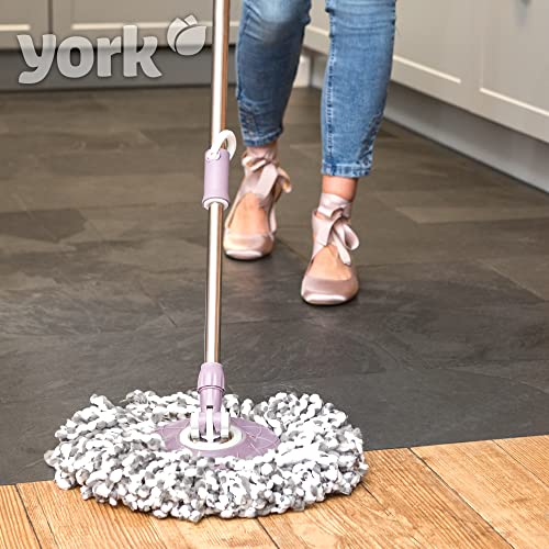 Image of York Microfiber Built-in Rotating Mop - 360 Degree Auto Spin Foot Pedal With Telescopic Handle and 2 Refills,Modern Style for Efficient Floor Cleaning,High-Performance System With Easy Handling,White