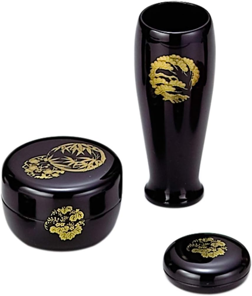 Nakamura Souetsu Tea Box Supplies, Black, Size: Length 4.7 x Width 4.7 x Height 2.4 inches (12 x 12 x 6 cm) (Exterior) Tea Whisk Bar, Fragrance, 3-piece Set, Wooden, Black Hanamaru