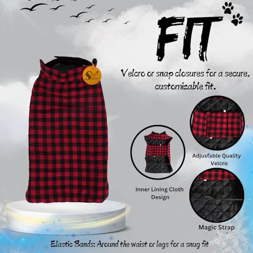 Image of Sage Square Winter Coloured Dog Coat - All-Weather Protection, Windproof, Waterproof Cozy Fleece Lining, Adjustable Straps, Durable Construction, Stylish, Comfortable, Jacket (Red & Black, Small)