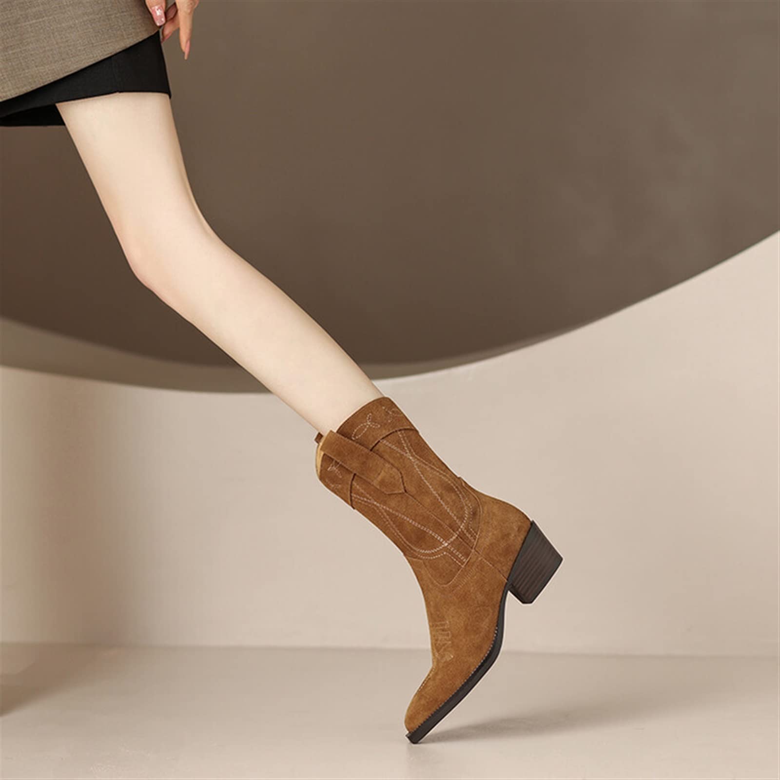 Stivali da donna Vintage Albicocca Suede Stivali da donna Breve Equitazione Ricamato Nero Autunno Jeans