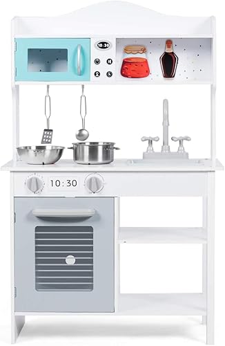HONEY JOY Juego de cocina para niños, cocina de madera para niños pequeños con fregadero, estufa y horno, utensilios de cocina, armario y estante de disponible en Yaxa Colombia