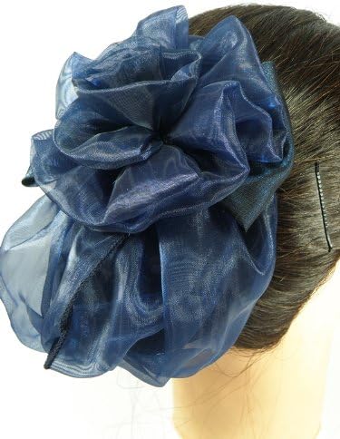 Satin Blue Beautiful Flower Barrette Snood Hair Net Hair Band Dance Ballerina