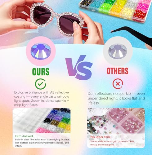 48000Pcs 48 Colors Resin Jelly Rhinestones for Bedazzling, 3mm Multicolor Diamond Gems for Bedazzling kit, Bedazzle kit with 6Pcs 10ml Glue for DIY Crafts Clothes Shoes Nail Diamond Art Makeup by RoseFlower - Used condition - Image 7