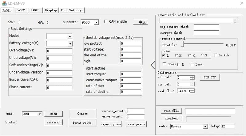 Screenshot of VOTOL EM50-4 controller programming software interface