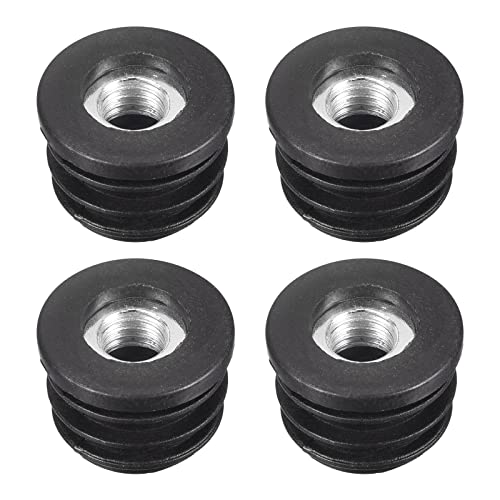Image of uxcell 4Pcs Inserts for Round Tubes with M8 Thread, for 22mm /0.87 inch OD, Black Plastic Plug Caster Insert Chair End Caps Furniture Leg Plug