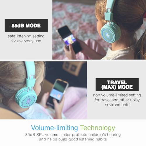 Image of MEE audio KidJamz KJ55BT Personalized Bluetooth Wireless Safe Listening Headphones for Kids w /Custom LED-Backlit Design, Volume Limiter, Microphone; Kids Headset for School /iPhone /iPad /Tablet (Mint)
