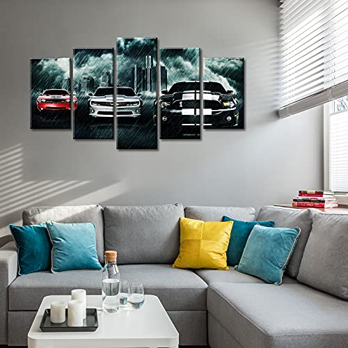 Boys Bedroom Decor Car Posters Of Sports Cars Black And White Red Wall Art 5 Piece Muscle Cars Painting Landscape Pictures Canvas Artwork Men Office Decorations Gifts For Teen Boy 40"W X 22"H #TOP5