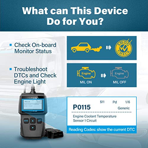 TT TOPDON OBD2 Scanner Check Engine Code Reader Scan Tool for Check Engine Light Turn Off Freeze Frame Data Viewing Live Data and Vehicle Information Reading