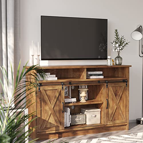 4 Ever Winner Farmhouse Coffee Bar Cabinet With Storage, 52” Sliding Barn Doors Kitchen Buffet Sideboard Storage Cabinet, Coffee Bar, Buffet Server Cabinet Cupboard Credenzas For Dinning Room #TOP5