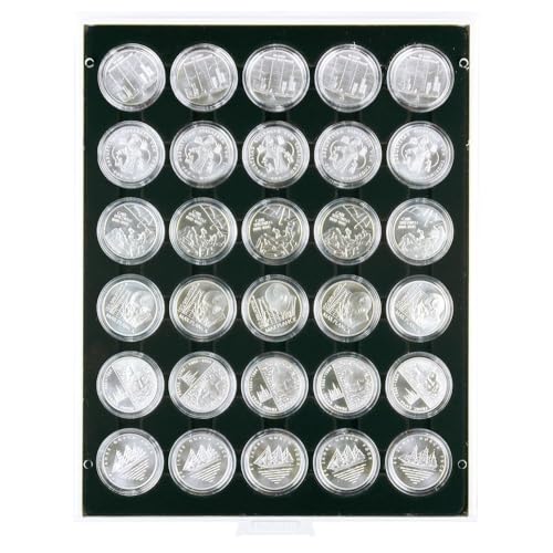 Box monnaies 30 alvéoles ronds capsules 39,5 mm Lindner argent