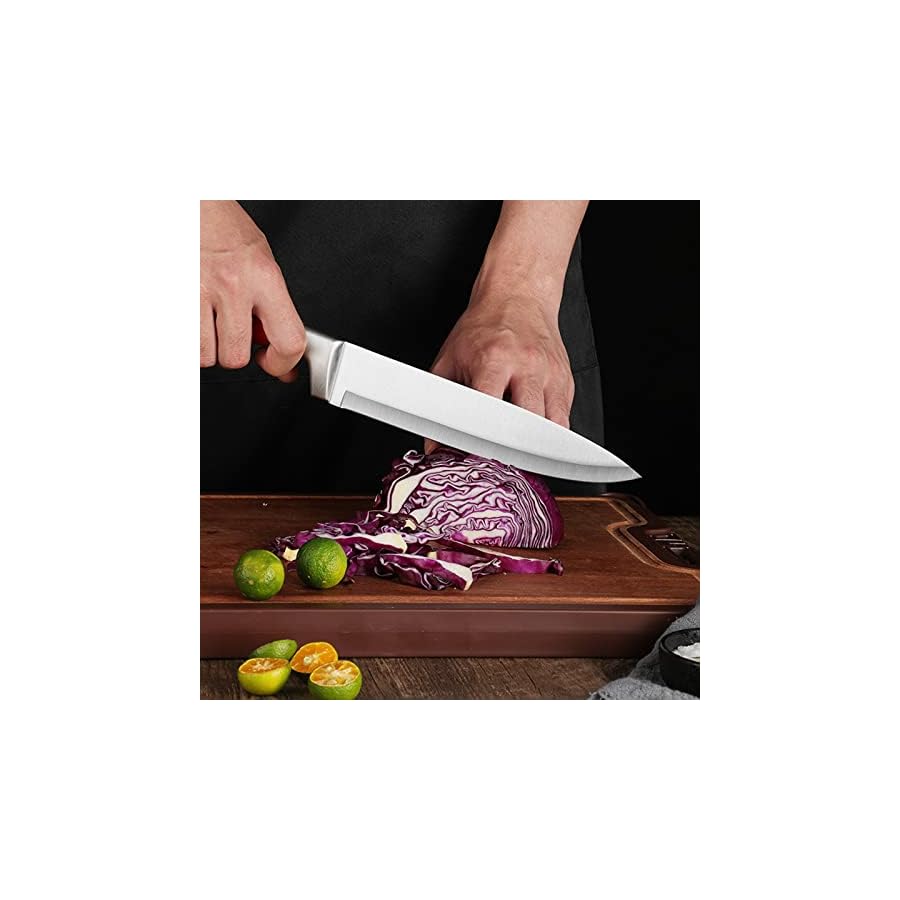 Kitchen Knife Set, 9-Piece Red Kitchen Knife Set with Acrylic Block, Non Stick Sharp High Carbon Stainless Steel Knife Set for Kitchen Cutting Meat Slicing Chopping Kitchen Gifts for Women (Red)