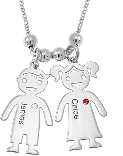 Colgante personalizado de plata esterlina para niños, collar con nombre personalizado para madres con piedra natal, Plata esterlina