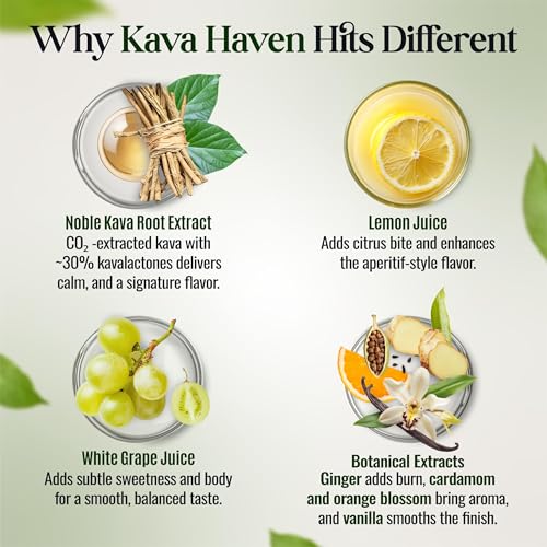 Kava Haven Non Alcoholic Spirit, 750mL Bottle | Kava Kava Drink | Non Alcohol Alternative Spirit for Mixed Drink Recipes | Low Calorie | All Natural | - Lemon Ginger Flavor (17 Servings)