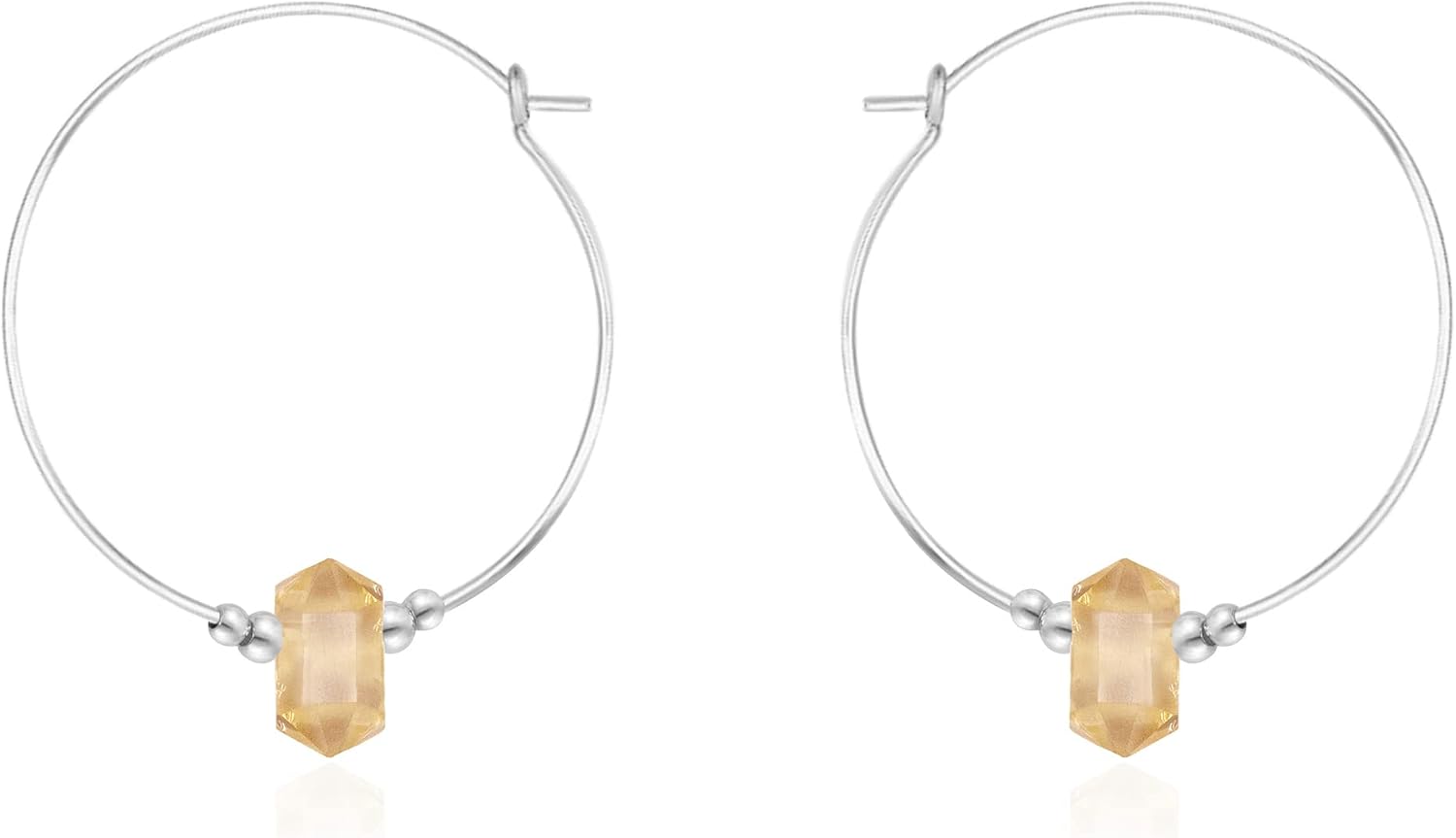 Luna Tide Citrine Large Double Terminated Crystal Hoop Earrings in Sterling Silver