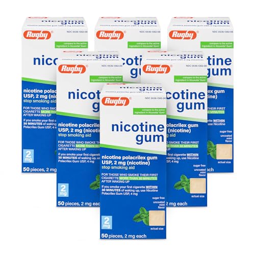 Rugby Polacrilex 2mg Nicotine Gum - USP Uncoated Mint Flavor, Sugar-Free Quit Smoking and Vaping Aid, 50 Count (6-Pack)