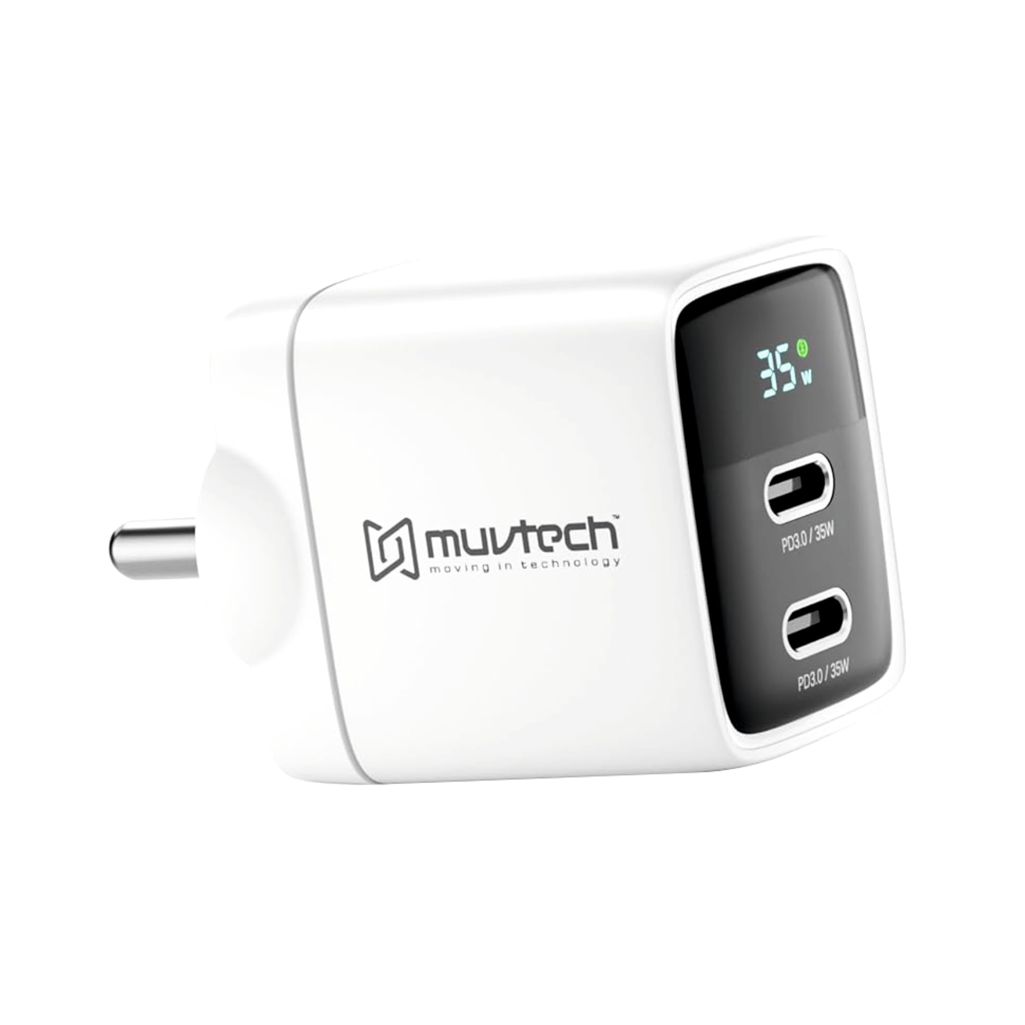 Muvtech Dual & Triple Port Fast Charging Type USB-C & USB A Charging Power Adapter, Type C Wall Charger Compatible with iPhone, Samsung Devices, Android Smartphones (PPS 35W White)