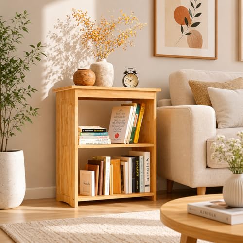 Image of Rustic Bedside Table with Storage Shelf, Wood End Table for Bedroom & Living Room, Narrow Farmhouse Side Table, Modern Nightstand for Bedroom, Living Room and Office (Natural)