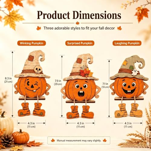 AYWVRBST 3 Pack Wooden Halloween Pumpkin Tabletop Figurines - image 6