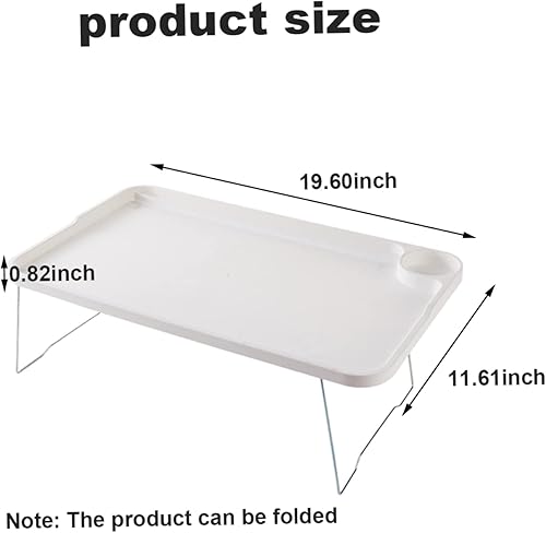 Miniatura 7 de Escritorio de regazo con patas plegable para laptop, bandeja para laptop con soporte para tazas y ranura para tarjetas para desayuno, color blanco