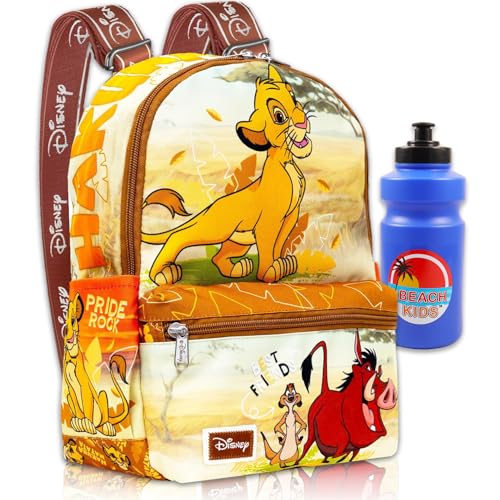 Lion King Mini Backpack for Kids Set - Bundle with 13” Simba Backpack with Front Pocket and Water Bottle | Disney Lion King Backpack Purse