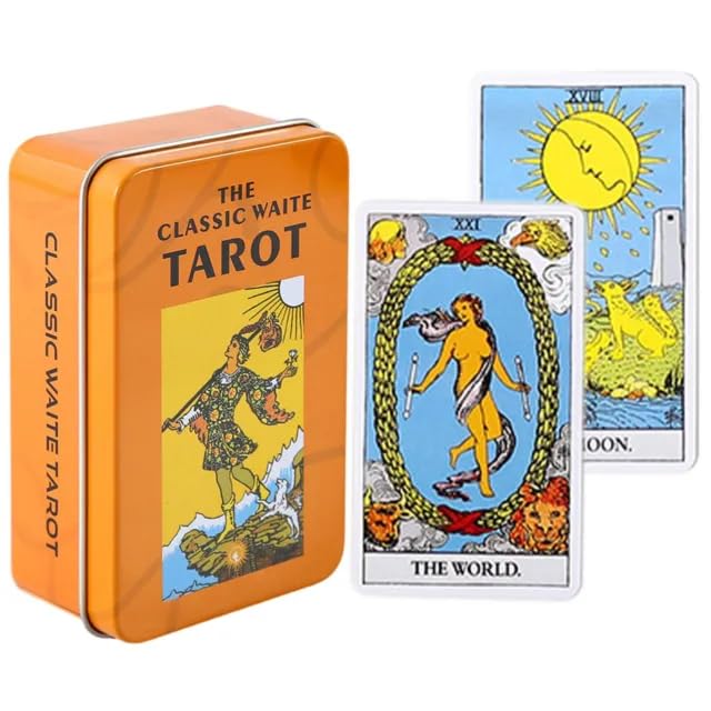 Image of DUNGRANI ENTERPRISE The Classic Waite Oracle Tarot Cards in A Tin A 78-Card Deck with Guidebook Gilded Black (Limited Edition) 400 GSM Gold Core Cardstock for Adults (The Classic Waite)