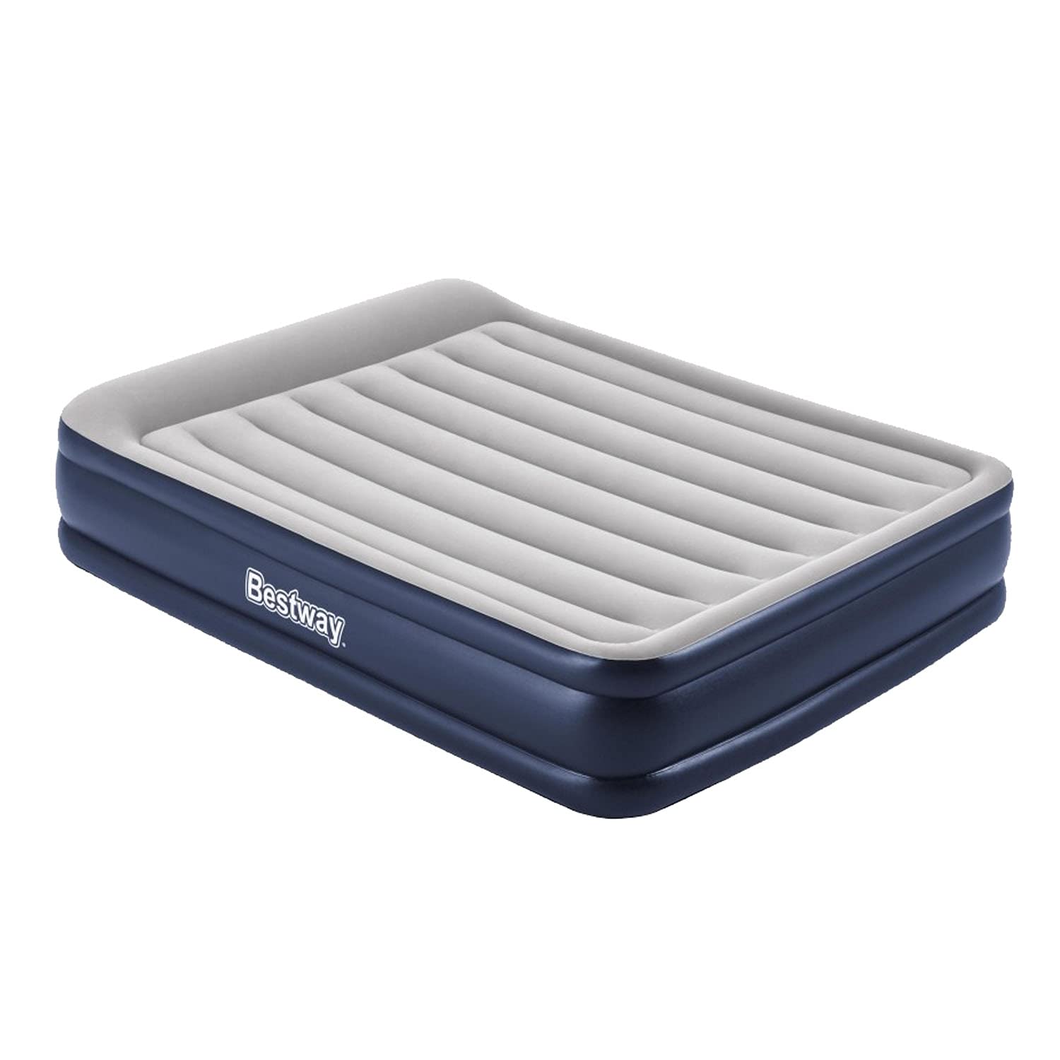 Bestway Tritech Airbed Inflatable Mattress with Built-in Pillow Fast Inflation Air Pump Carrying Bag, Standard Height Queen, Blue & Grey, One Size, 203 x 152 x 46cm
