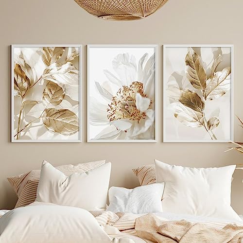 Toile de peinture moderne premium fleurs or et blanc décoration murale de luxe