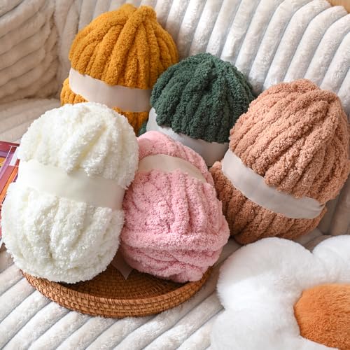 Image of (10 Skein) Light Gray Fluffy Chenille Chunky Yarn for Crocheting, Super Jumbo Bulky Yarn for Hand Knitting Blanket, Big Soft Thick Crochet Yarns (24 yds /7.05 oz Each)