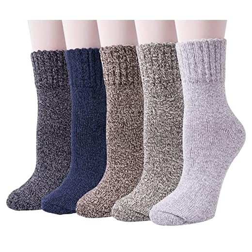 5 Pack Womens Wool Socks Winter Warm Socks Thick Knit Cabin Cozy Crew Soft Socks Gifts for Women