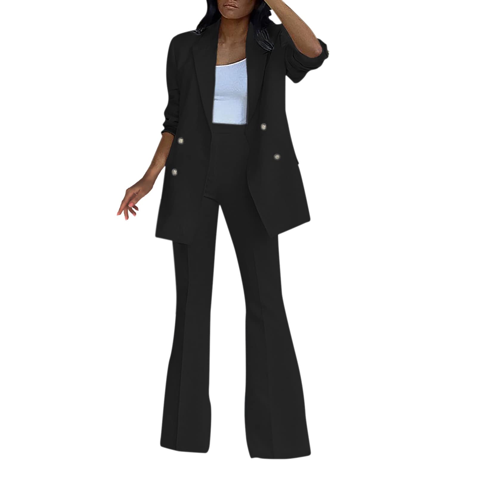 Conjunto de 2 piezas para mujer, elegante traje de negocios, blazer ligero, ceremonia formal, blazer y pantalones de talla grande, traje de ceremonia de moda, manga larga, para oficina