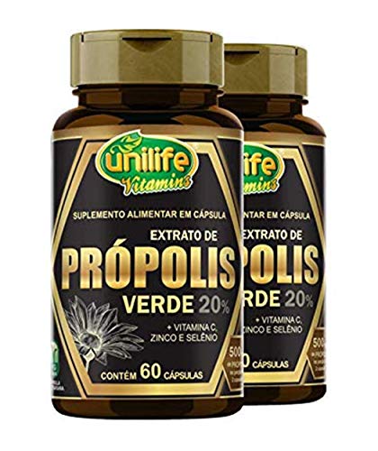 Kit 2 Própolis Verde + Vitamina C Zinco e Selênio Unilife 60 cápsulas