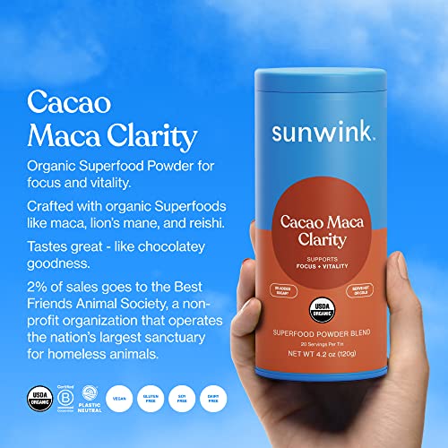 Sunwink Cacao Clarity - Superfood Mushroom Powder for Energy, Mental Clarity & Focus with Reishi, Lion’s Mane, & Organic Maca Root - Mushroom Coffee Alternative & Natural Brain Booster (20 Servings) - Image 4