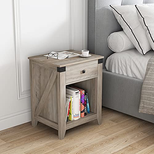 Hoseoka Rustic Nightstand With Drawer, Farmhouse Gray Wood Night Stand Bedroom Bedside Table Bed Side Table Sofa End Table With Storage Cabinet For Living Room #TOP1