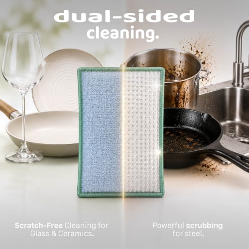 Image of Bamboo Fiber Dish Wash Scrub for Utensils (Pack of 2)|Gentle Dish Scourer for Glass and Ceramics|Dual Sided Action|Quick Dry Dishwash Sponge|High Absorbent Kitchen Sponge|Tough on Grease