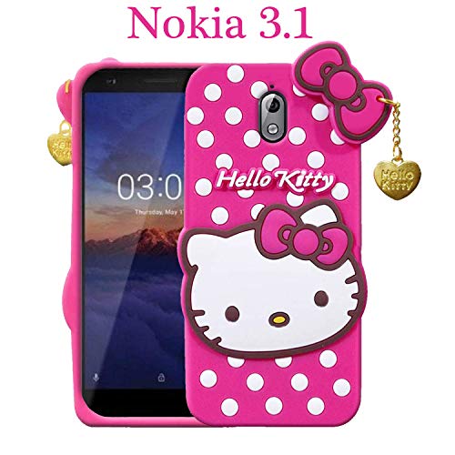 Image of Unirock Hello Kitty Back Case Cover for Asus Zenfone Max Pro M1| 3D Cute Hello Kitty Case |Soft Silicone Rubber Back Cover with Pendant Kitty Cover for Asus Zenfone Max Pro M1 (Pink)