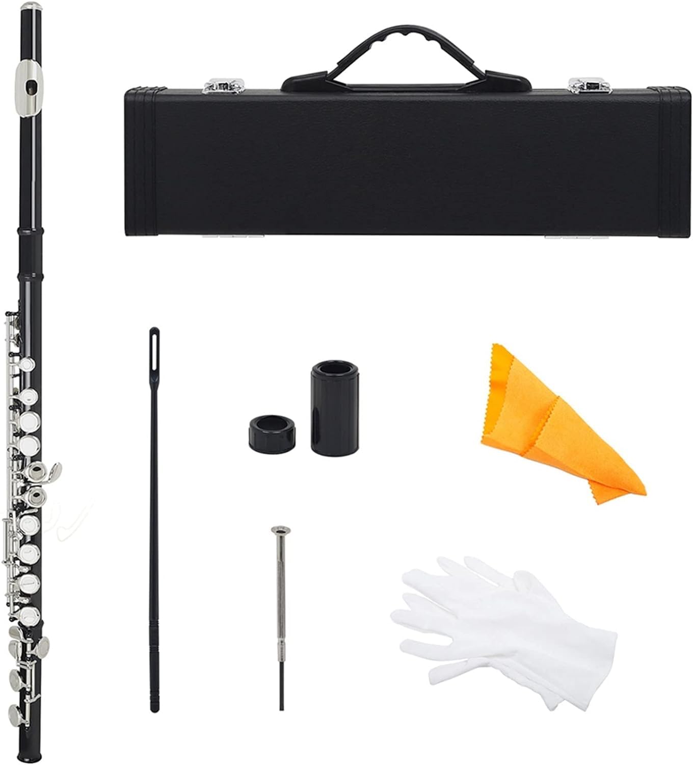 Flautas, Flautas Instrumento Musical Flauta de 16 Agujeros Instrumento de Viento de Madera Flauta de latón con Llave C Negra con Caja de Cuero Accesorios for Instrumentos Musicales