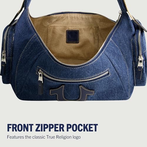 True Religion Women's Shoulder Bag Purse, Slouchy Hobo Handbag with Adjustable Strap and Horseshoe Logo3